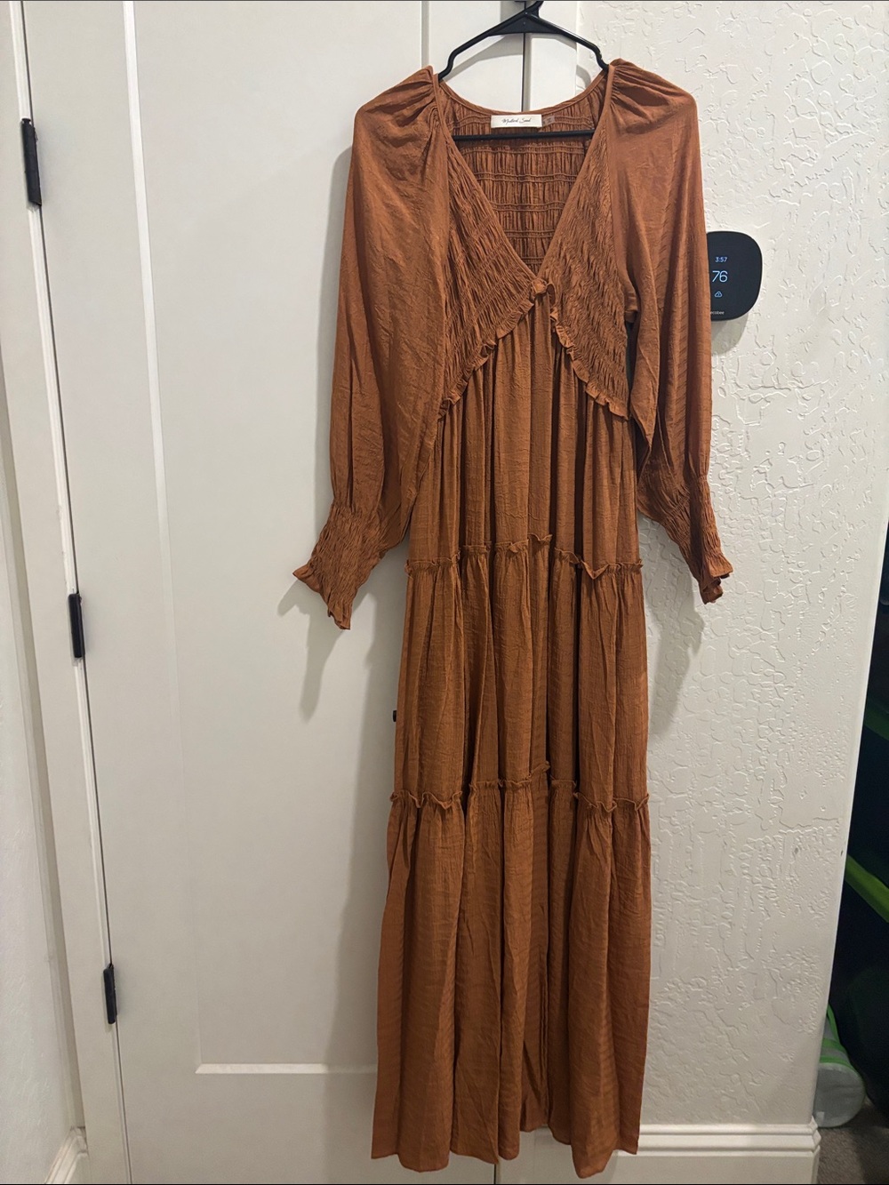 NWOT MUSTARD SEED Smocked Bodice Long Sleeve Maxi Dress - Rust Brown